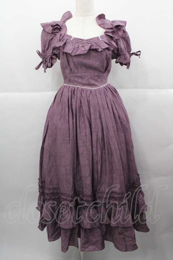 画像1: BITTERSWEET(海外ロリータブランド) / ウエストパール半袖ワンピース S パープルＸ白 I-25-12-13-109-LO-OP-SA-ZI (1)