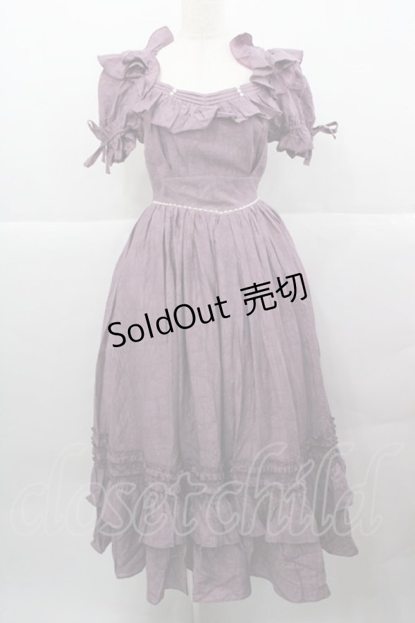 画像1: BITTERSWEET(海外ロリータブランド) / ウエストパール半袖ワンピース S パープルＸ白 I-25-12-13-109-LO-OP-SA-ZI (1)