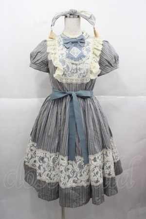 画像: 仲夏物語 / ストライプレースハイウエストワンピース S 青Ｘ生成り I-25-12-13-111-EL-OP-SA-ZI