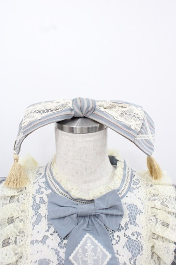 画像2: 仲夏物語 / ストライプレースハイウエストワンピース S 青Ｘ生成り I-25-12-13-111-EL-OP-SA-ZI (2)