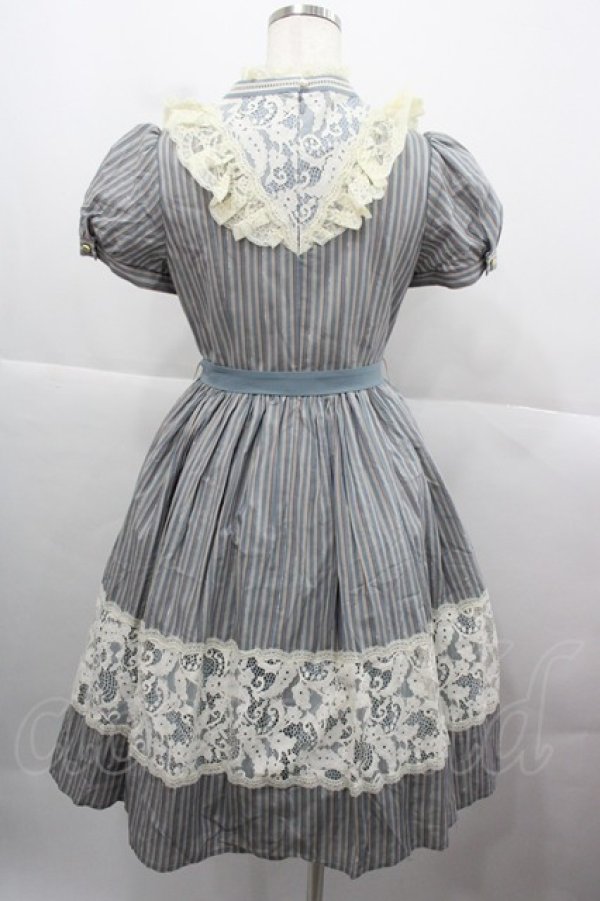 画像4: 仲夏物語 / ストライプレースハイウエストワンピース S 青Ｘ生成り I-25-12-13-111-EL-OP-SA-ZI (4)