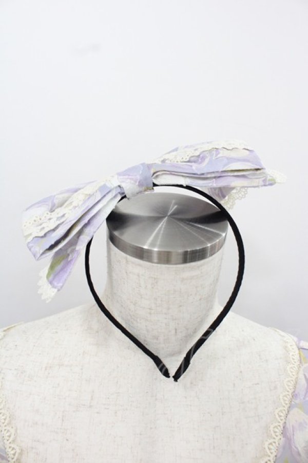 画像2: MISS POINT（海外ロリータブランド） / チューリップ総柄半袖ワンピース&リボンカチューシャセット M ラベンダーＸグリーン I-25-12-13-114-LO-OP-SA-ZI (2)