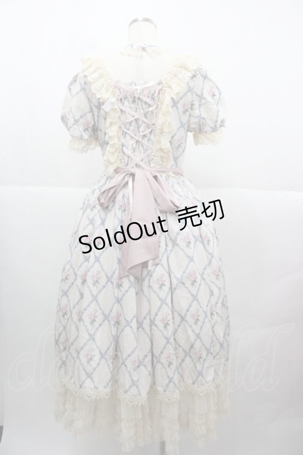 画像2: Mademoieselle Pearl（海外ロリータブランド） / フラワーリボンブーケ柄ジャンパースカートセット  青 I-25-12-13-116-LO-OP-SA-ZI (2)