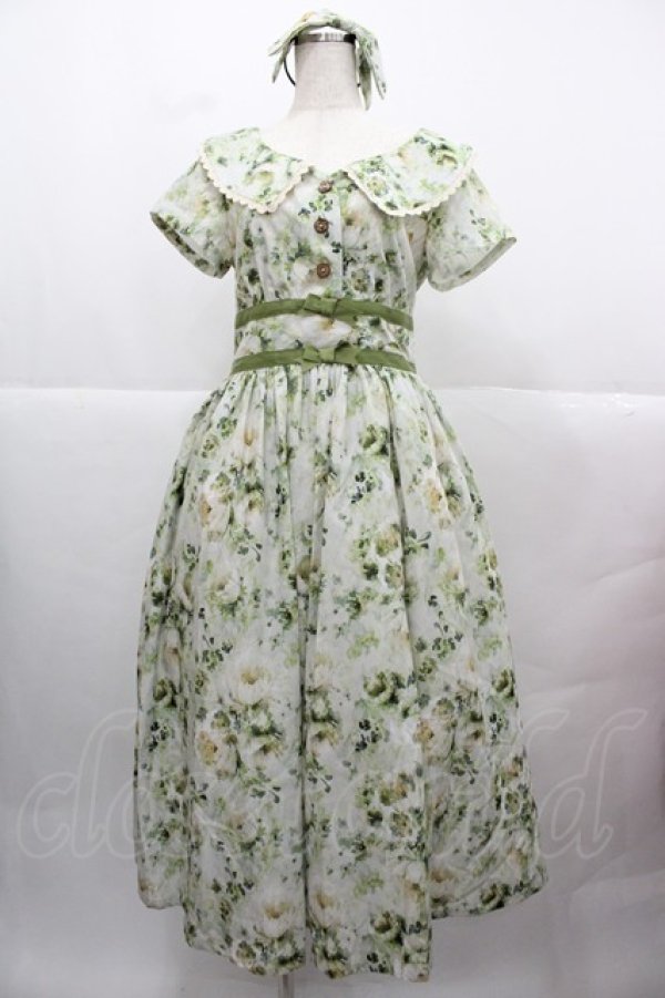 画像1: Forest Wardrobe 森林衣樹(海外ロリータブランド) / フラワーブーケ総柄半袖ワンピース&リボンカチューシャセット M グリーン I-25-12-13-117-LO-OP-SA-ZI (1)