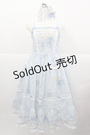 画像: MOONRIVER(海外ロリータブランド) / リボン格子ローズ柄ワンピースセット M アイボリーＸ青Ｘパープル I-25-12-13-118-LO-OP-SA-ZI