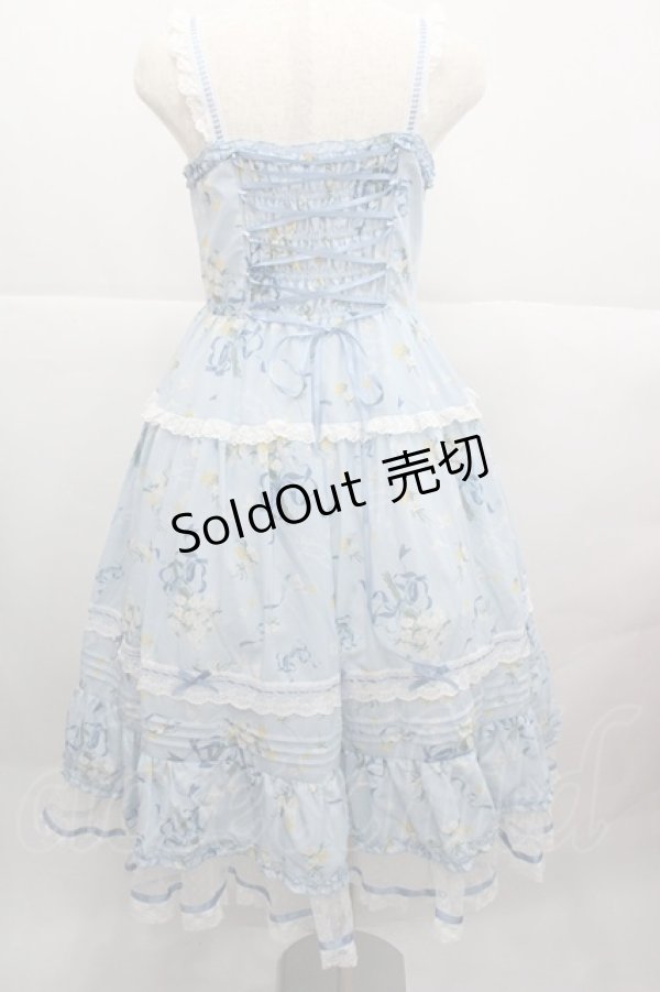 画像3: MOONRIVER(海外ロリータブランド) / リボン格子ローズ柄ワンピースセット M アイボリーＸ青Ｘパープル I-25-12-13-118-LO-OP-SA-ZI (3)