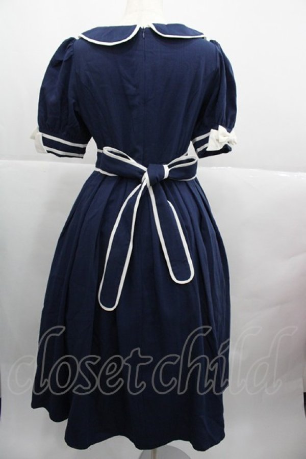 画像2: Bittersweet（海外ロリータブランド） / リボン半袖ワンピース S ネイビーＸ白 I-25-12-13-119-LO-OP-SA-ZI (2)