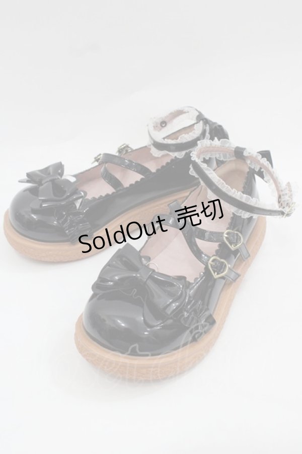 画像1: 海外ロリータブランド / 鈴ねこリボンシューズ  黒 I-25-12-13-002-LO-SH-SA-ZI (1)