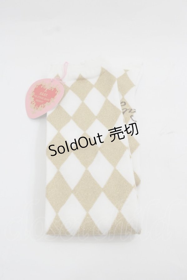 画像1: BABY,THE STARS SHINE BRIGHT / BABYダイヤ柄ラメオーバーニーソックス  白Ｘゴールド I-25-12-13-019-BA-AC-SA-ZI (1)