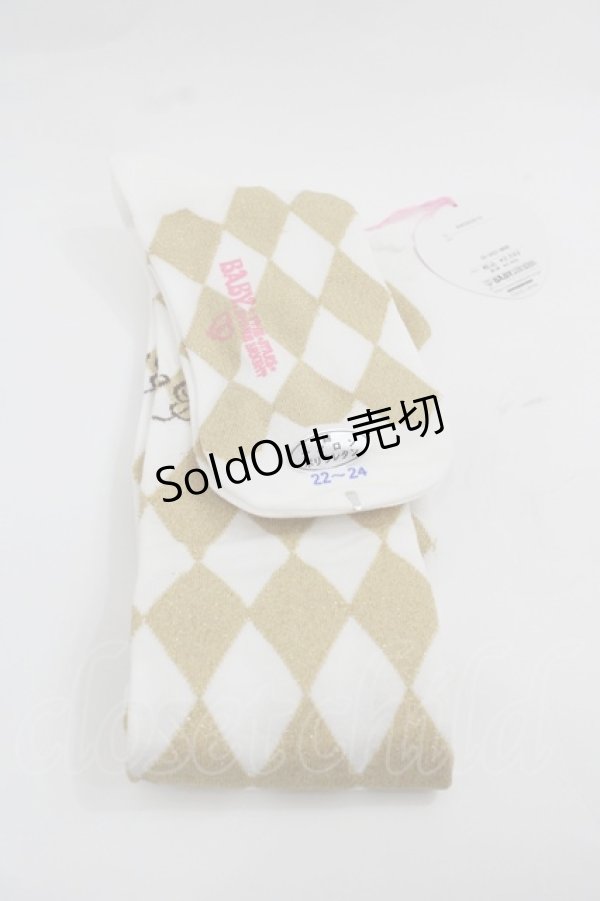 画像2: BABY,THE STARS SHINE BRIGHT / BABYダイヤ柄ラメオーバーニーソックス  白Ｘゴールド I-25-12-13-019-BA-AC-SA-ZI (2)