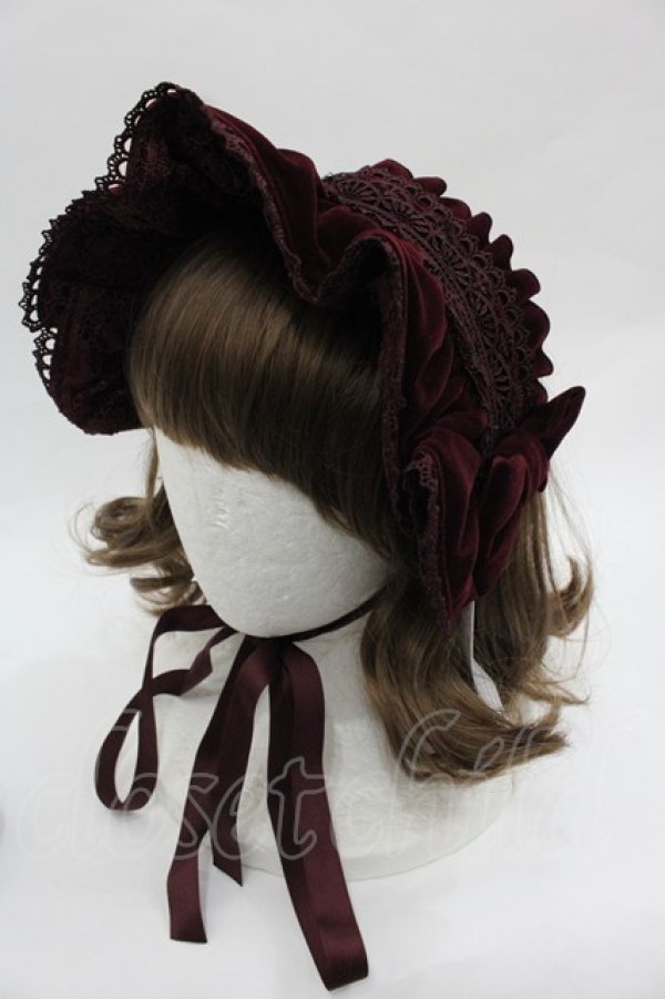 画像1: axes femme kawaii / ベルベットドールハーフボンネット  ワイン I-25-12-13-023-AX-AC-SA-ZI (1)