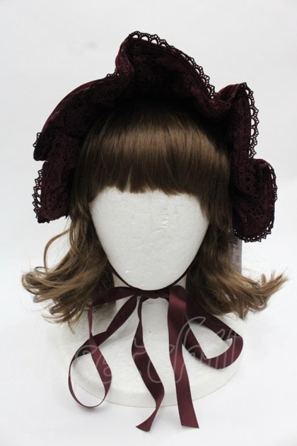 画像2: axes femme kawaii / ベルベットドールハーフボンネット  ワイン I-25-12-13-023-AX-AC-SA-ZI (2)