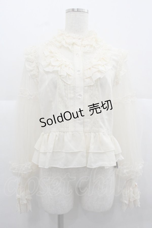 画像1: Red Maria / 袖ドットチュールハイネックブラウス M 生成り I-25-12-13-033-EL-BL-SA-ZI (1)