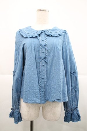 画像: Alice Girl / ストライプ地リボン長袖ブラウス  青 I-25-12-18-001-EL-BL-SA-ZI