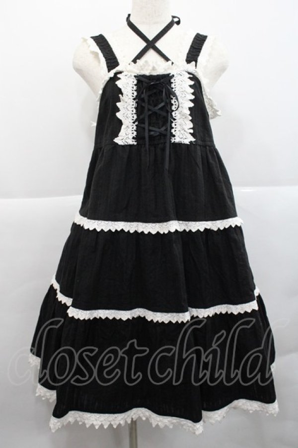 画像1: BABY,THE STARS SHINE BRIGHT / からみ3段ティアードジャンパースカート  黒Ｘ白 I-25-12-18-047-BA-OP-SA-ZI (1)