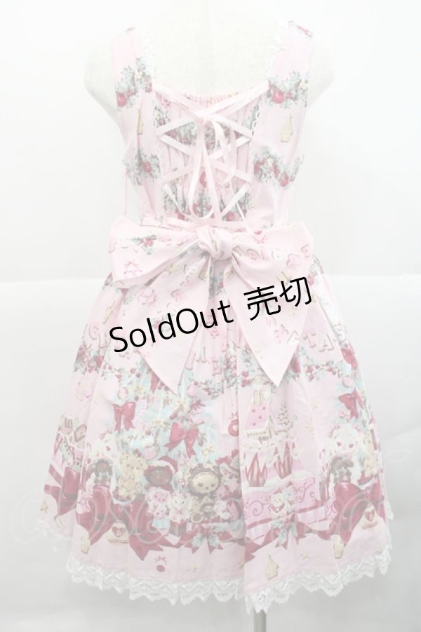 画像2: BABY,THE STARS SHINE BRIGHT / くみゃちゃんたちのChristmas Holly Night 柄 リボンジャンパースカート  ピンク I-25-12-18-049-BA-OP-SA-ZI (2)