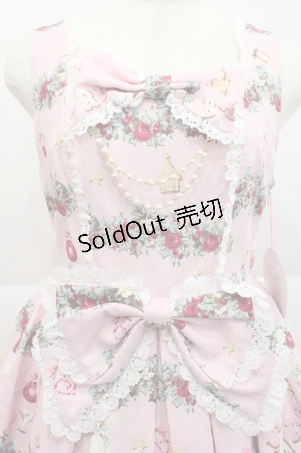 画像3: BABY,THE STARS SHINE BRIGHT / くみゃちゃんたちのChristmas Holly Night 柄 リボンジャンパースカート  ピンク I-25-12-18-049-BA-OP-SA-ZI (3)