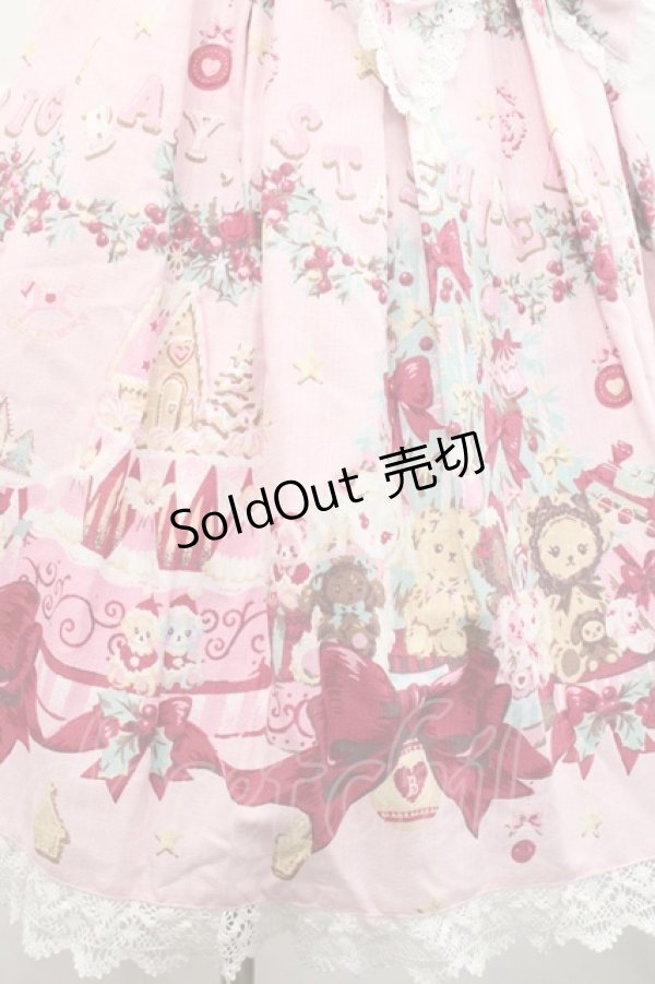 画像4: BABY,THE STARS SHINE BRIGHT / くみゃちゃんたちのChristmas Holly Night 柄 リボンジャンパースカート  ピンク I-25-12-18-049-BA-OP-SA-ZI (4)