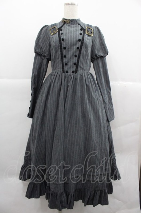 画像1: With Puji / 肩ベルトストライプハイネックワンピース M グレー I-25-12-18-070-EL-OP-SA-ZI (1)