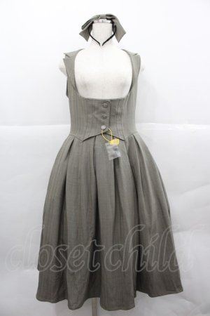 画像: Forest Wardrobe 森林衣樹(海外ロリータブランド) / ストライプ地ジャンパースカート&リボンカチューシャセット  グレー I-25-12-18-071-LO-OP-SA-ZI