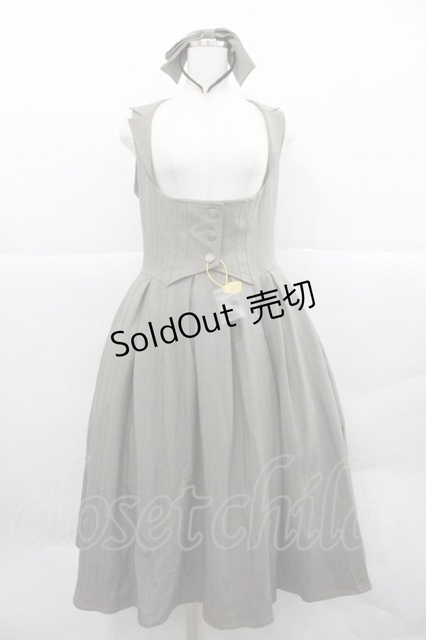 画像1: Forest Wardrobe 森林衣樹(海外ロリータブランド) / ストライプ地ジャンパースカート&リボンカチューシャセット  グレー I-25-12-18-071-LO-OP-SA-ZI (1)