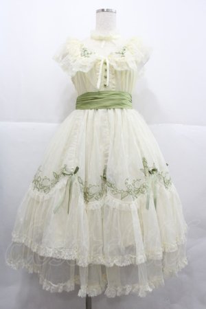 画像: Mademoiselle Pearl（海外ロリータブランド） / 鈴蘭刺繍フラワーチュールジャンパースカート  アイボリーＸグリーン I-25-12-18-073-LO-TO-SA-ZI