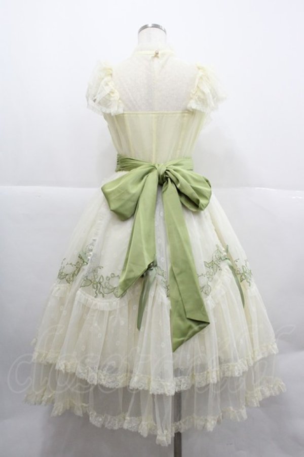 画像2: Mademoiselle Pearl（海外ロリータブランド） / 鈴蘭刺繍フラワーチュールジャンパースカート  アイボリーＸグリーン I-25-12-18-073-LO-TO-SA-ZI (2)