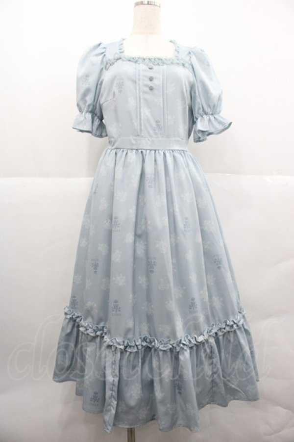 画像1: m petit by misako / NINA'S 花柄スクエアネックワンピース M サックス I-25-12-18-077-LO-OP-SA-ZI (1)