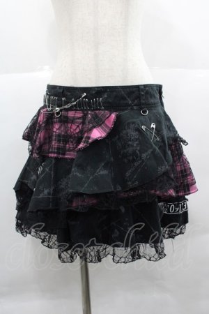 画像: MAD / チェックレースフリルスカート  黒Ｘピンク I-25-12-18-092-PU-SK-SA-ZI