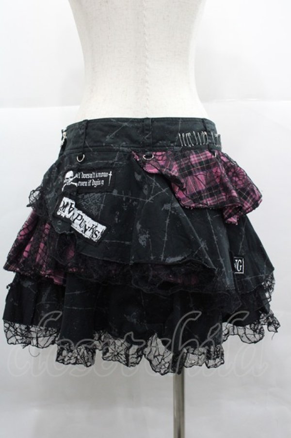 画像2: MAD / チェックレースフリルスカート  黒Ｘピンク I-25-12-18-092-PU-SK-SA-ZI (2)