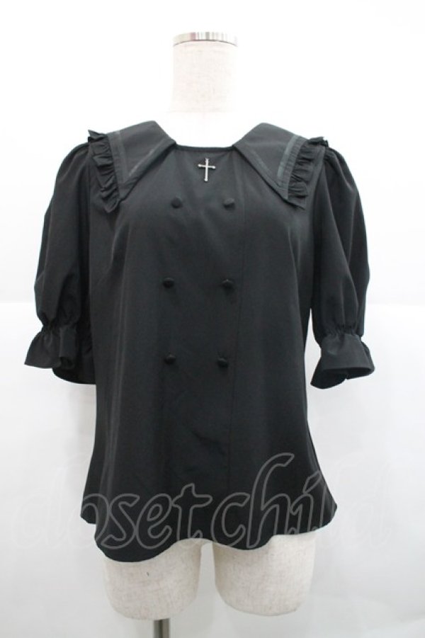 画像1: Ank Rouge / クロスチャームセーラー襟半袖ブラウス  黒 I-25-12-18-003-CA-BL-SA-ZI (1)