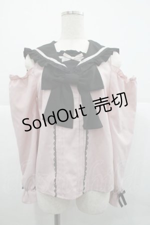 画像: DearMyLove / セーラーオフショルリボンブラウス M ピンクＸ黒 I-25-12-18-005-EL-BL-SA-ZI