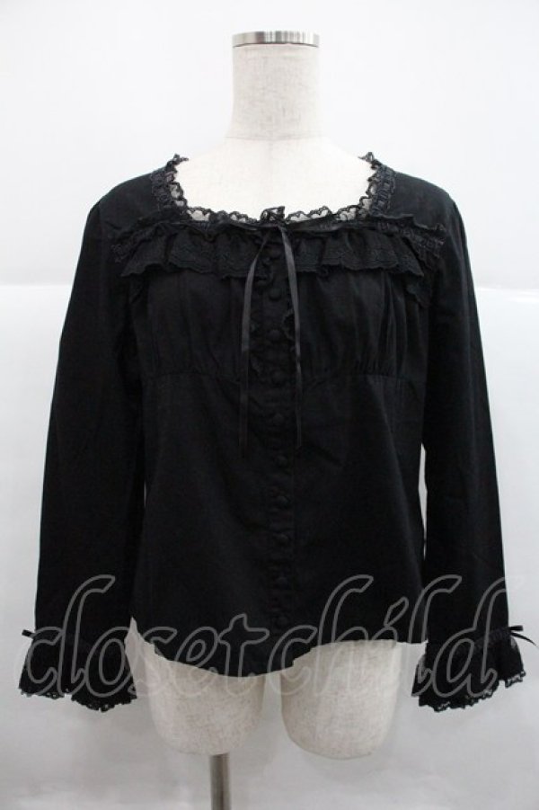 画像1: PINK HOUSE / ローズレース長袖ブラウス  黒 I-25-12-22-045-LO-BL-SA-ZI (1)