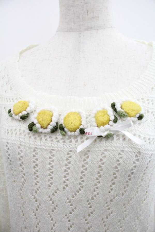 画像3: PINK HOUSE / マーガレットモチーフ付きニットプルオーバー  白 I-25-12-22-047-LO-TO-SA-ZI (3)