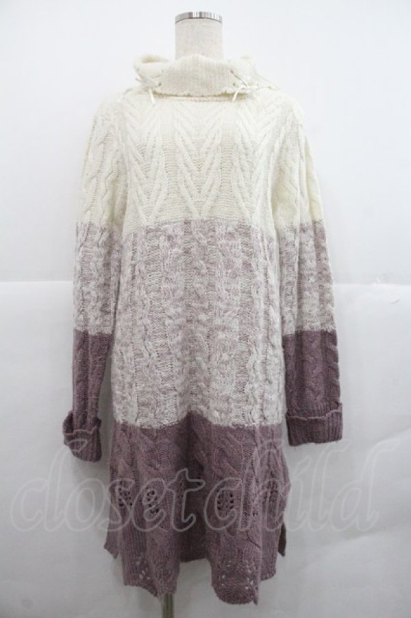画像1: axes femme / 編上グラデーションニットワンピース Ｍ パープル I-25-12-22-074-AX-OP-TE-ZI (1)