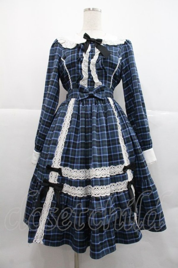 画像1: axes femme kawaii / タータンチェックチェックワンピース  青 I-25-12-22-076-AX-OP-SA-ZI (1)