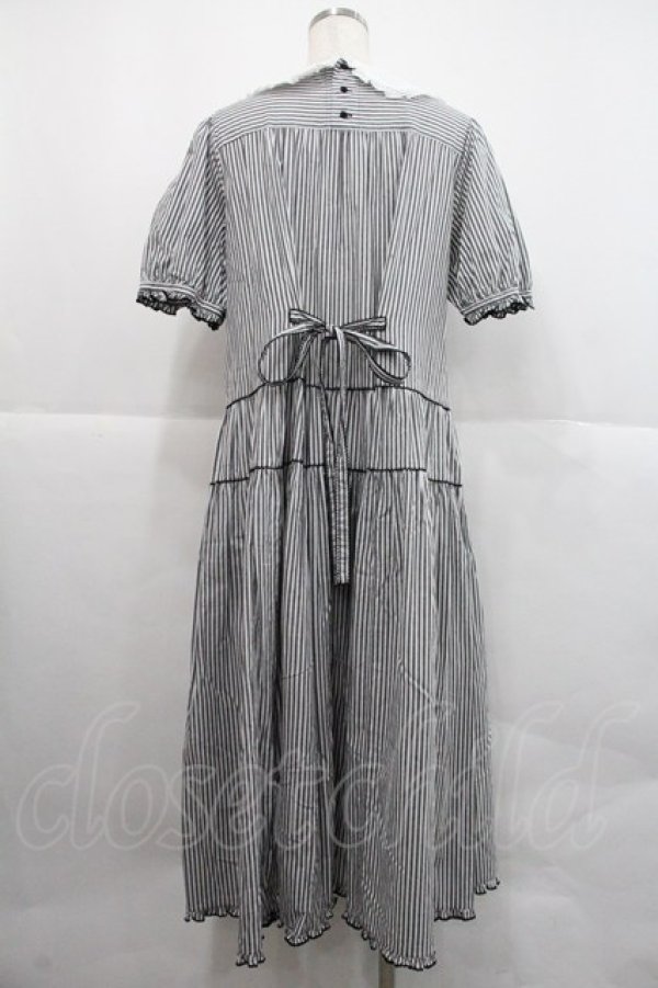 画像2: PINK HOUSE / ローン襟付きストライプミディワンピース  黒Ｘ白 I-25-12-22-083-LO-OP-SA-ZI (2)