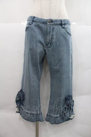 画像: PINK HOUSE / 裾ニットフラワーデニムパンツ  青デニム I-25-12-22-102-LO-PA-SA-ZI