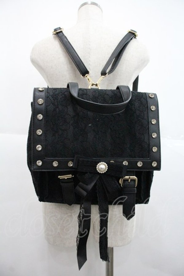 画像1: Swankiss / レースリボンリュック  黒 I-25-12-22-112-CA-BG-SA-ZI (1)