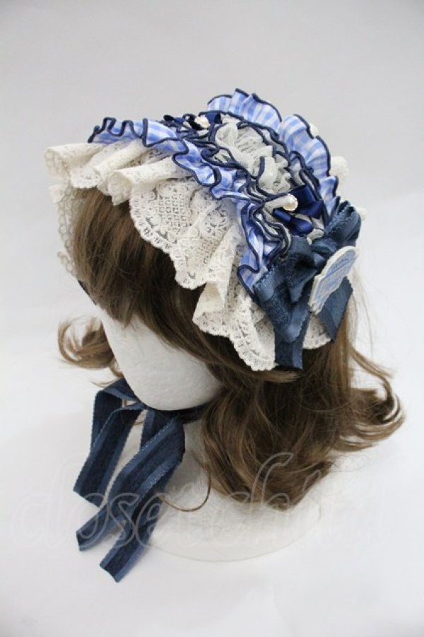 画像1: Hoshibako Works / MARION CREPES ×HoshibakoWorks チェックフリルヘッドドレス  ブルー I-25-12-22-114-LO-AC-SA-ZI (1)