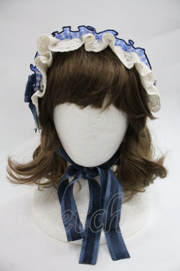 画像2: Hoshibako Works / MARION CREPES ×HoshibakoWorks チェックフリルヘッドドレス  ブルー I-25-12-22-114-LO-AC-SA-ZI (2)