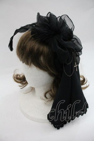 画像: h.NAOTO / シフォンフラワー羽根カチューシャ  黒 I-25-12-22-115-HN-AC-SA-ZI