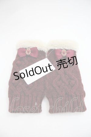画像: axes femme / リボン付フェミニンニット手袋  ワイン I-25-12-22-120-AX-ZA-TE-ZI