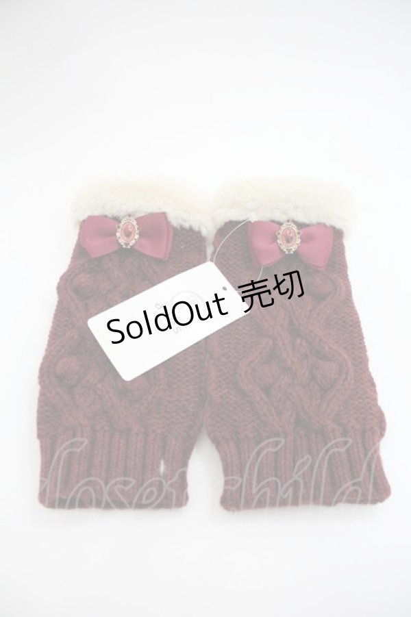 画像1: axes femme / リボン付フェミニンニット手袋  ワイン I-25-12-22-120-AX-ZA-TE-ZI (1)