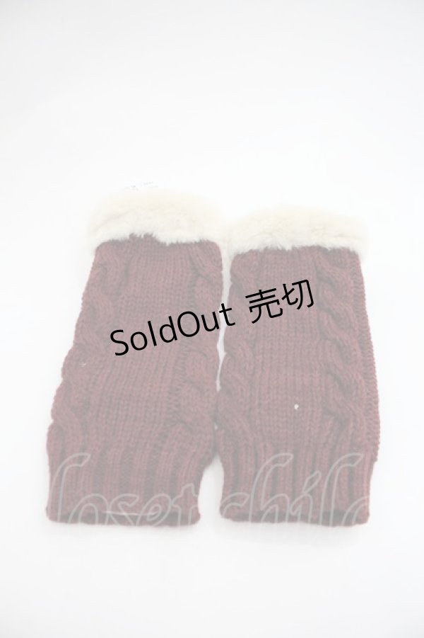 画像2: axes femme / リボン付フェミニンニット手袋  ワイン I-25-12-22-120-AX-ZA-TE-ZI (2)