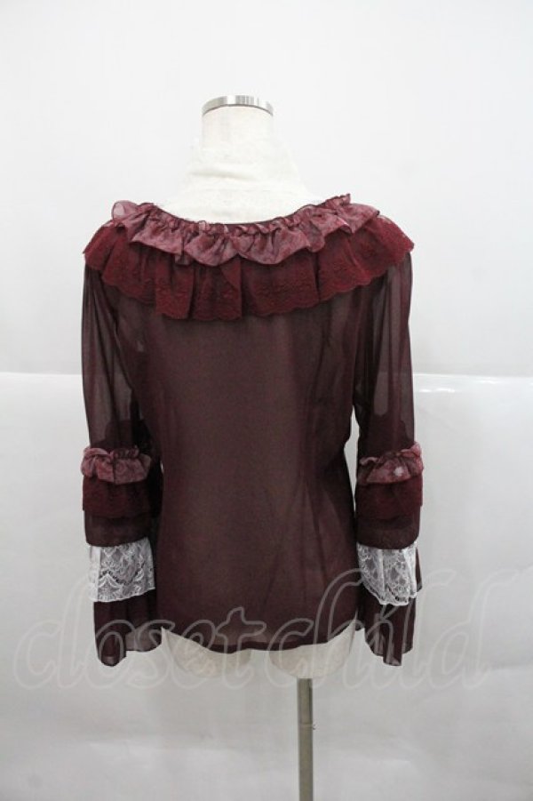 画像2: ALICE and the PIRATES / 薔薇の葬列〜宵闇に咲くアリア〜柄フューネラルローズブラウス  ボルドー I-25-12-22-014-PA-BL-SA-ZI (2)