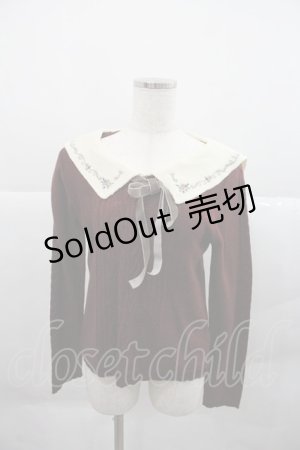画像: axes femme POETIQUE / 刺繍入りセーラー襟ニットプルオーバー M ワイン I-25-12-22-027-AX-TO-SA-ZI