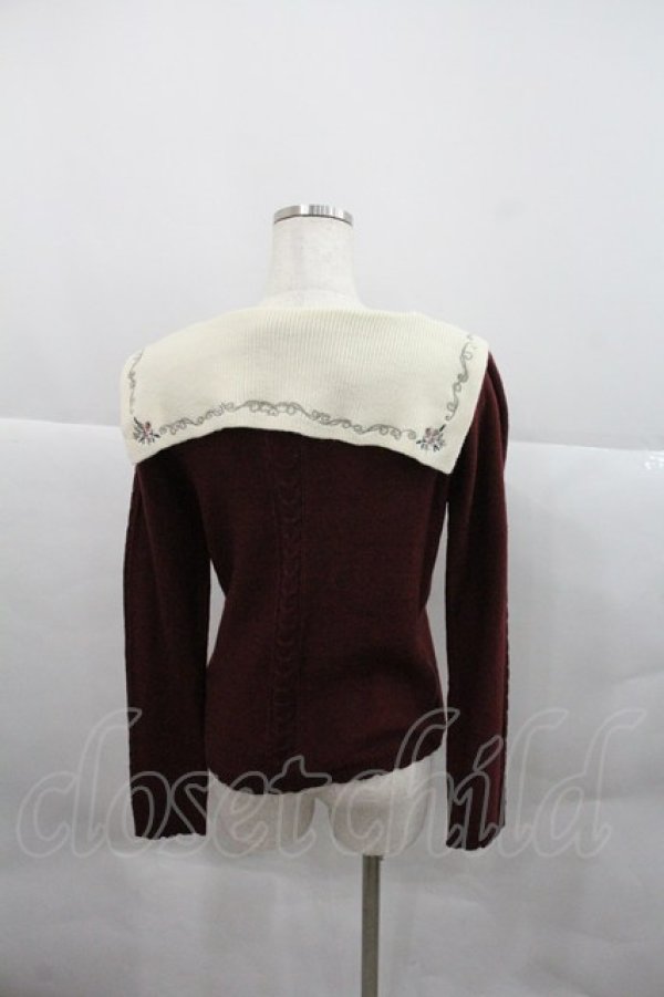 画像2: axes femme POETIQUE / 刺繍入りセーラー襟ニットプルオーバー M ワイン I-25-12-22-027-AX-TO-SA-ZI (2)