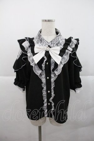 画像: NOEMIE / 袖レースアップフリルブラウス  黒 I-25-12-22-004-LO-BL-SA-ZI