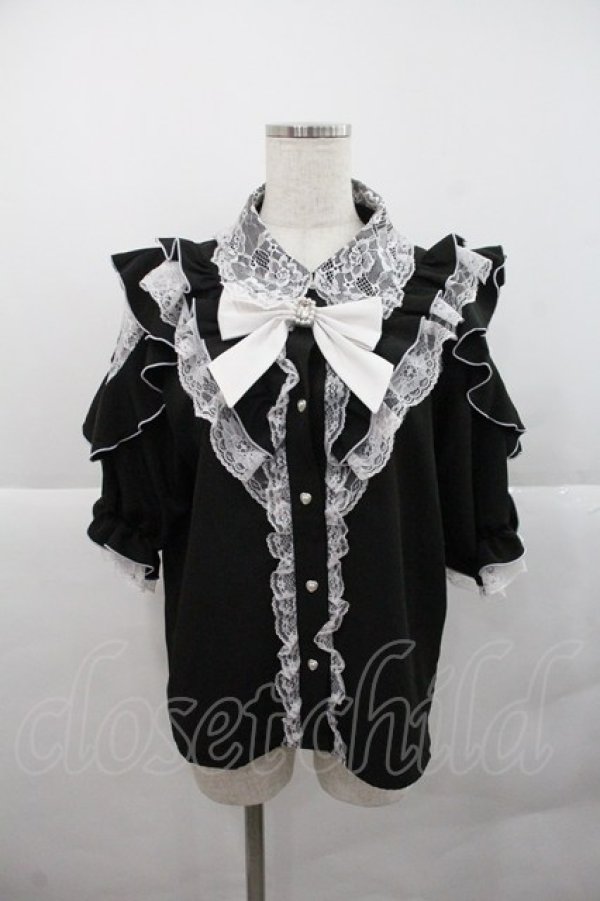 画像1: NOEMIE / 袖レースアップフリルブラウス  黒 I-25-12-22-004-LO-BL-SA-ZI (1)